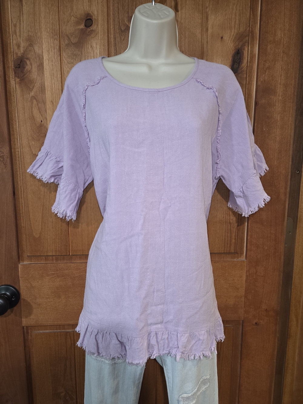entro Lilac Frayed Hem Tunic Top - Linen Rich